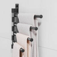 Hand Towel Bar Swivel Holder Wall Rotatable Movable Rack Black Aluminum Toilet Shower Hooks Storage Hanger Bathroom Accessories