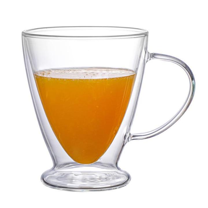แก้วคู่โปร่งใสใช้ในครัวเรือนแก้วบอโรซิลิเกตทรงสูงถ้วยน้ำดื่มถ้วยใส่อาหารเช้ากาแฟนม-cupqianfun