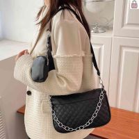 【Fast Delivery】Rhombic Lattice Women Crossbody Bag Embroidered Chain Female Square Bag with Small Purse Fashion Casual PU Leather for Travel