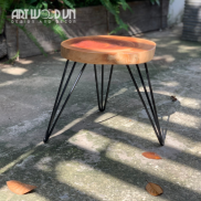 Ghế đôn gỗ xà cừ nguyên tấm cho bàn trà, bàn cà phê , chân sắt hairpin