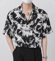 ผู้ชายแขนสั้นภาพวาดหมึกย้อมเนกไทไหมน้ำแข็งแห้งเร็วแบบ M-5XL เสื้ออเนกประสงค์เสื้อผู้หญิงระบายอากาศลำลองทรงหลวม