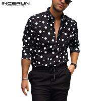 (Western Style) Incerun แขนยาวสำหรับผู้ชายเสื้อ Polka Dot พิมพ์ Casual ชุดทางการธุรกิจเสื้อด้านบน