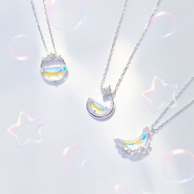 ✻✲ New Style Moon Crystal Round Pendant Necklace For Women Simple Silver Color Choker Chain Charm Delicacy Fashion Jewelry