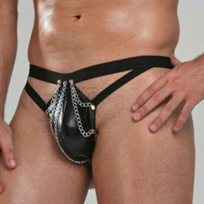 เซ็กซี่ชาย F AUX หนังทองแหวนเอวต่ำอวัยวะเพศชายบิ๊กกระเป๋ากางเกงผู้ชายจีสตริงกางเกงบุคลิกภาพชายเย็นเซ็กซี่โซ่
