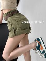 【hot】 2023 Color Short Jeans Pleated Waist Loose Wide Leg Denims Female New Roll Up Hem Design