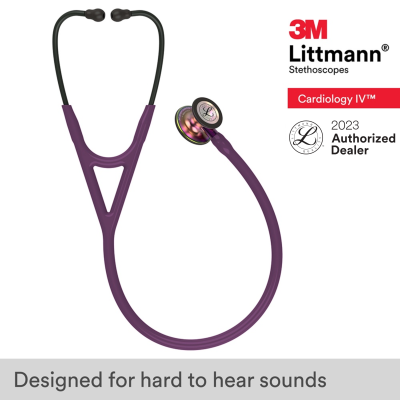 3M Littmann Cardiology IV Stethoscope, 27 inch, #6205 (Plum Tube, Rainbow Chestpiece, Violet Stem and Black Headset)