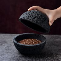 Creative bowl of molecular cuisine Imitation volcanic stone ball disk Round smoked bowl Black tableware Soup bowls Planet bowl