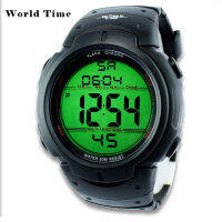 Velashop นาฬิกาข้อมือชายดิจิตอล WORLD TIME Sport  รุ่น WT001MB กันน้ำ 50M พร้อมหน้าจอสะท้อนแสดงสีเขียว- สีดำ รับประกัน 1 ปี