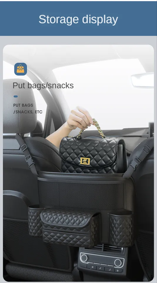 Leather Car Seat Middle Hanger Storage Bag Luxury Auto Handbag