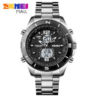 SKMEI 1670 Men จอแสดงผล Dual 3นาฬิกาข้อมือสแตนเลสสายเหล็กนาฬิกาข้อมือสำหรับผู้ชาย30M กันน้ำ