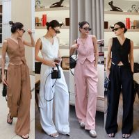 Nudeaholic ?? 6601 MINI VEST BLAZER SET ชุดเซทแขนกุด มาพร้อมกางเกงคาร์โก้ ผ้าโพลีเอสเตอร์เนื้อหนา