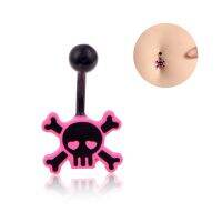 【LZ】❃☁  Punk Umbigo Anel Piercing Umbigo Crânio Preto Rosa Rosa Fantasma Curto Umbilical Jóias do Corpo