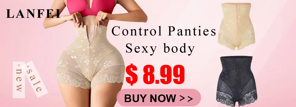 LANFEI Seamless Open Butt Shaper Pants With Lace Trim High Waist