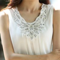 New Women Sleeveless Chiffon Blouse Casual Lace Crochet Stitching White Shirt Office Plus size S-6XL