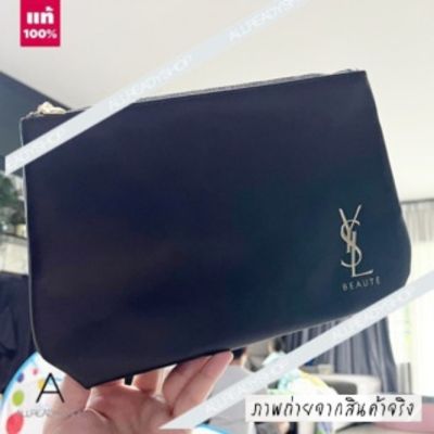 🥇Best Seller🥇  ของแท้ รุ่นใหม่  yves saint laurent YSL Beaute Black Makeup Bag Pouch  กระเป๋าหนัง  สีดำ  วัสดุเป็นหนังอย่างดี ใบใหญ่จุของได้เยอะ มีซิปขยายด้านข้าง