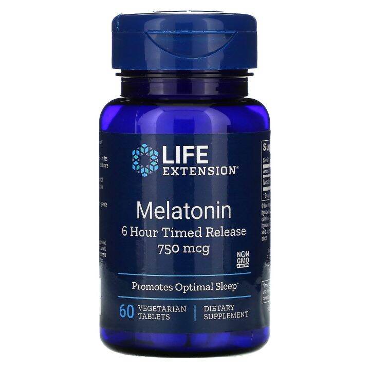 Life Extension, Melatonin, 6 Hour Timed Release, 750 mcg, 60 Vtablet ...