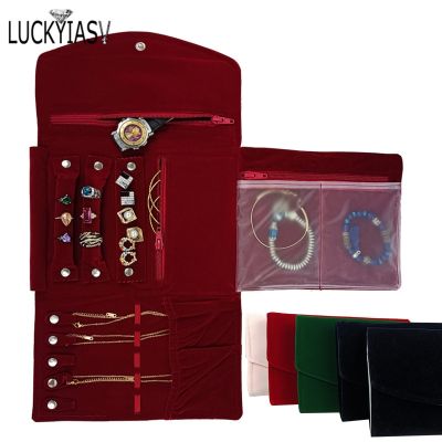 【CW】 Burgundy Jewelry Organizer Roll for Rings Necklaces Jewerly Storage