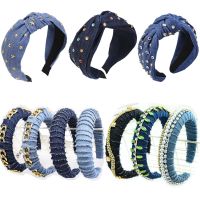 【CW】 Cotton Denim Fabric Headband Hairband Twisted Sponge Headwear Accessories