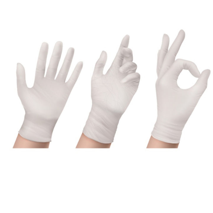 ไม่มีแป้ง-ถุงมือแพทย์แบบไม่มีแป้ง-ถุงมือยาง-ถุงมือตรวจโรค-ถุงมืออเนกประสงค์-สัมผัสอาหารได้-สีขาว-100-ชิ้น-กล่อง-powder-free