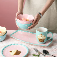 Cake Bowl Cute Children Rice Bowl Fruit Plate Kawaii Mug Dessert Plate Ceramic Dish Tableware Set Dinner Set Plates and Dishes