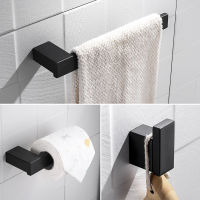 3-Piece Bathroom Accessories Set Hand Towel Holder, Paper Holder , Hook, Wall Mounted Hardware Fixtures Set, Matte Black