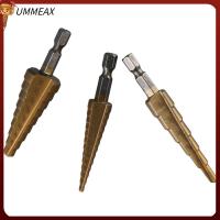 UMMEAX 3Pcs 1/8-3/4ค่ะ ชุดดอกสว่านขั้นบันได ทองสีทอง เหล็กความเร็วสูง สว่านเจาะบันได กระเป๋าจัดระเบียบอย่างดี ด้ามหกเหลี่ยม1/4" ดอกสว่านทรงเจดีย์ ไม้และโลหะ