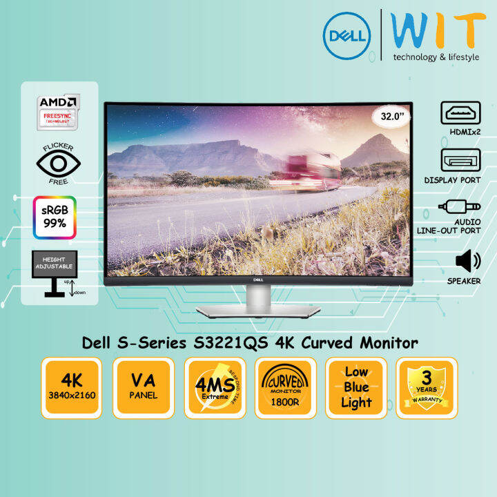 Dell Monitor S3221QS 4K Curved Monitor 32.0 4ms Extreme 4K 3840x2160 VA