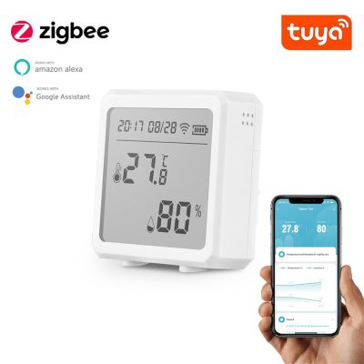 Tuya Smart Zigbee Temperature And Humidity Sensor Vioce Control Hygrometer Thermometer With LCD Display Alexa Google Assistant
