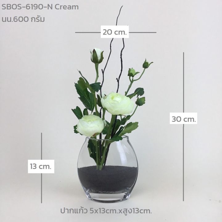 สุดปัง-แจกันดอกไม้ประดิษฐ์-ดอกรานันคูลัสจัดในแจกันแก้ว-ดอกไม้ปลอมพร้อมแจกัน-รหัส-2515
