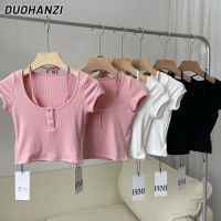 DUOHANZI เสื้อยืดแขนสั้นสำหรับผู้หญิงเสื้อครอป