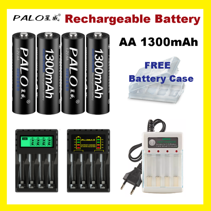 100 Original PALO AA Rechargeable Battery 1300mAh 1.2V NiMH + Battery