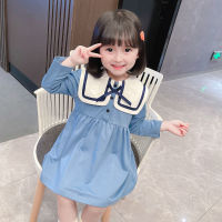 Sailor Collar Long Sleeve Dress Girls Spring Clothes 2-8 Years Childrens 2022 Korean Fashion Kids Casual Sweat Dresses