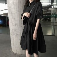 Dress Womens Summer New French Hepbum Style Black Midi Skirt Loose Casual A-line Large Size Dress