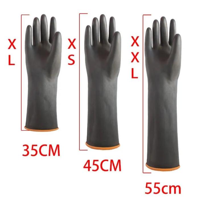 ถุงมือยางทำงาน-กันน้ำมัน-ถุงมือกันสารเคมี-กันมีดบาด-ถุงมือยางอเนกประสงค์-ถุงมือแม่บ้าน-สีดำพร้อมส่ง-1คู่-แพ็ค-ยาว-35cm-45cm-ถุงมือยางพารา-เกรด-a-ถุงมือเซฟตี้-ถุงมือยาว
