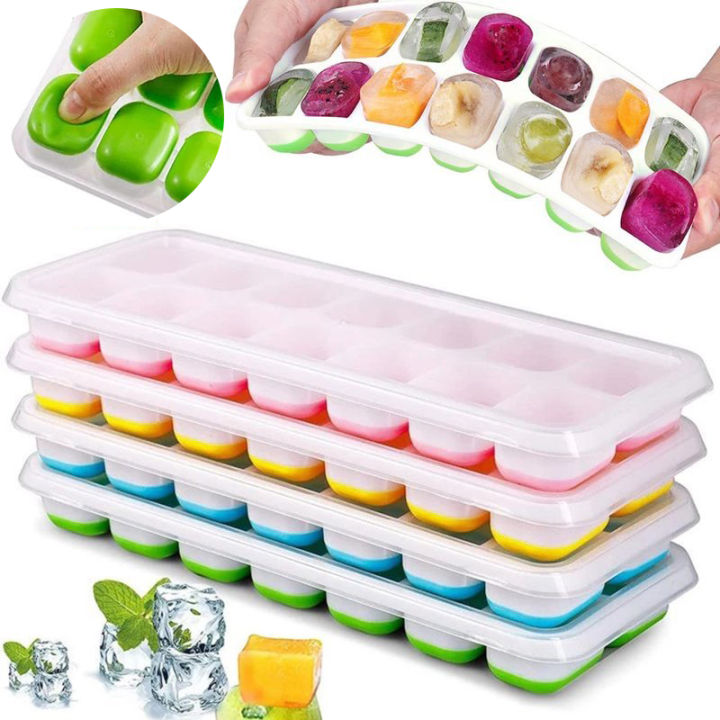 14-cube Square Ice Cube Tray With Lid, Diy Silicon Soft Push Ice Cube Mold,  Easy Release Ice Maker Box