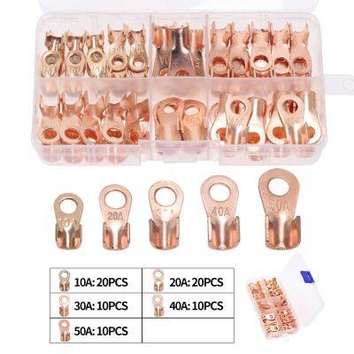 70pcs Copper Battery Cable Connector Terminal Open Lugs Wire Terminals OT 10/20/30/40/50A Electrical Connectors