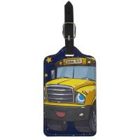 【DT】 hot  Twoheartsgirl Luggage Tag Cartoon School Bus Suitcase ID Addres Holder Consignment Card Baggage Boarding PU Tag Portable Label