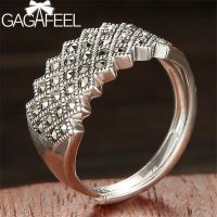 {Basa เครื่องประดับแฟชั่น} GAGAFEEL แหวนมาร์คาไซต์หรูหรา925แหวนเงินสเตอริงพร้อมหินสำหรับผู้หญิงปรับของขวัญเครื่องประดับสวยงามได้