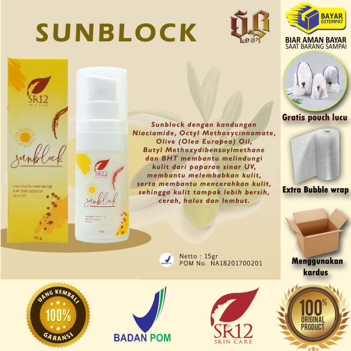 Sunblock Sun Block 15g SR12 Melindungi Kulit Wajah Dari Sinar UVA Dan