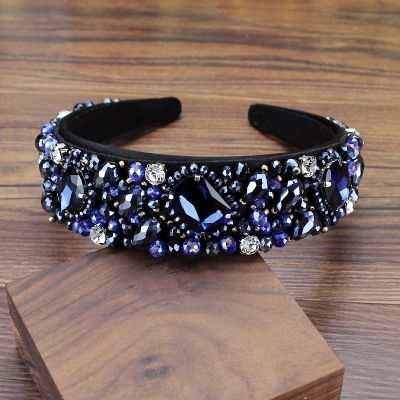 【YF】 Handmade Vintage Navy Crystal Beaded Wedding Headpiece Rhinestone Bridal Hair Accessories Diamante Hairband Headband For Women