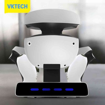 Vktech ที่ชาร์จคอนโทรลเลอร์แท่นชาร์จเกมมืออาชีพที่ควบคุมที่ชาร์จพร้อมจอแสดงผลแท่นชาร์จไฟที่วางหมวกกันน็อคสำหรับ VR2 PS5 PS