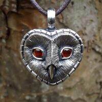 Trendy Punk Style Silver Color Owl Face Red Color Stones Eyes Heart Shape Pendant Necklace Gothic Unisex Couple Memorial Jewelry