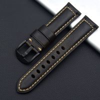 【Hot Sale】 Italian leather strap black wine red 20 22 mm universal oil wax genuine watch bracelet