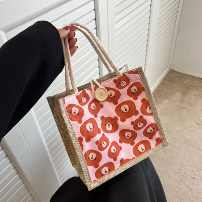 Cute Cartoon Linen Hand Bag Womens 2023 New Student Storage Handbag Girls Ins Gift Shopping Bag