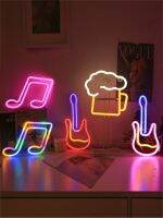 Guitar Note Neon Light USB Bar Folk Rock Band Music Theme Atmosphere Decoration Light Livehouse 【SEP】