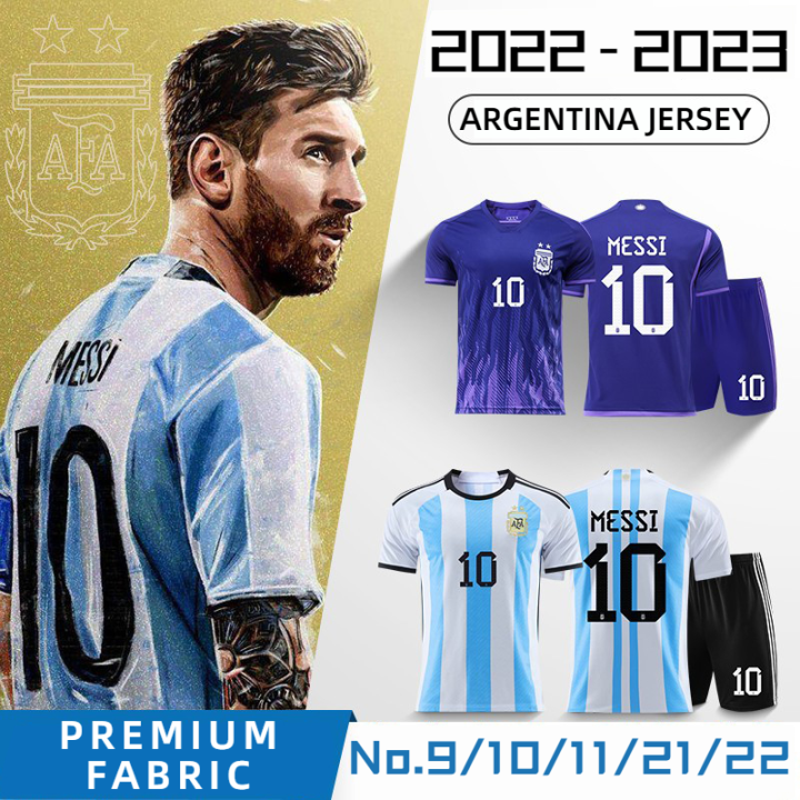 ฟุตบอลโลก2022เมสซี่เสื้อฟุตบอลอาร์เจนตินาทีมชาติเสื้อบ้านสำหรับผู้ใหญ่-หมายเลข9-10-11-21-22