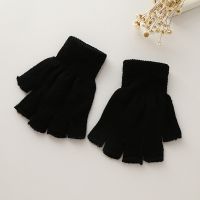 1Pair Unisex Black Half Finger Fingerless Gloves for Women and Men Wool Knit Wrist Cotton Winter Warm Work Mittens