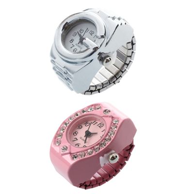 （A Decent035）2X ผู้หญิงเงิน/ชมพู AlloyArabic Number DialFinger Ring Watch