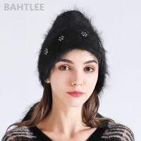 BAHTLEE Autumn Winter Muslim Womens Angora Rabbit Turban Hijab Shawl Scarf Real Fur Wrap Knitted Cloak Cape Black Colour