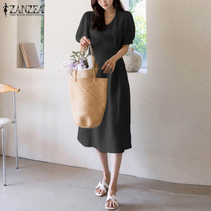 สินค้ามาใหม่-จัดส่งฟรี-fancystyle-zanzea-ชุดซันเดรสทรงเอไลน์หลวมสำหรับวันหยุดชุดคอตัว-o-แขนพองสั้นสไตล์เกาหลีของผู้หญิง-10